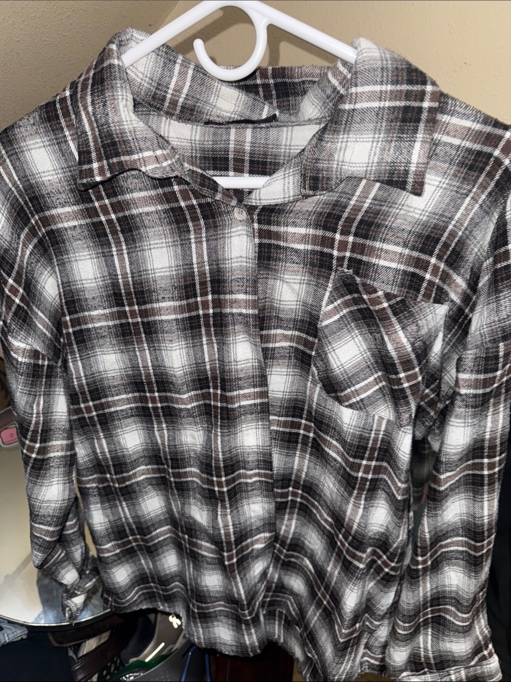 SHEIN Brown and White Plaid Button-Down Shirt